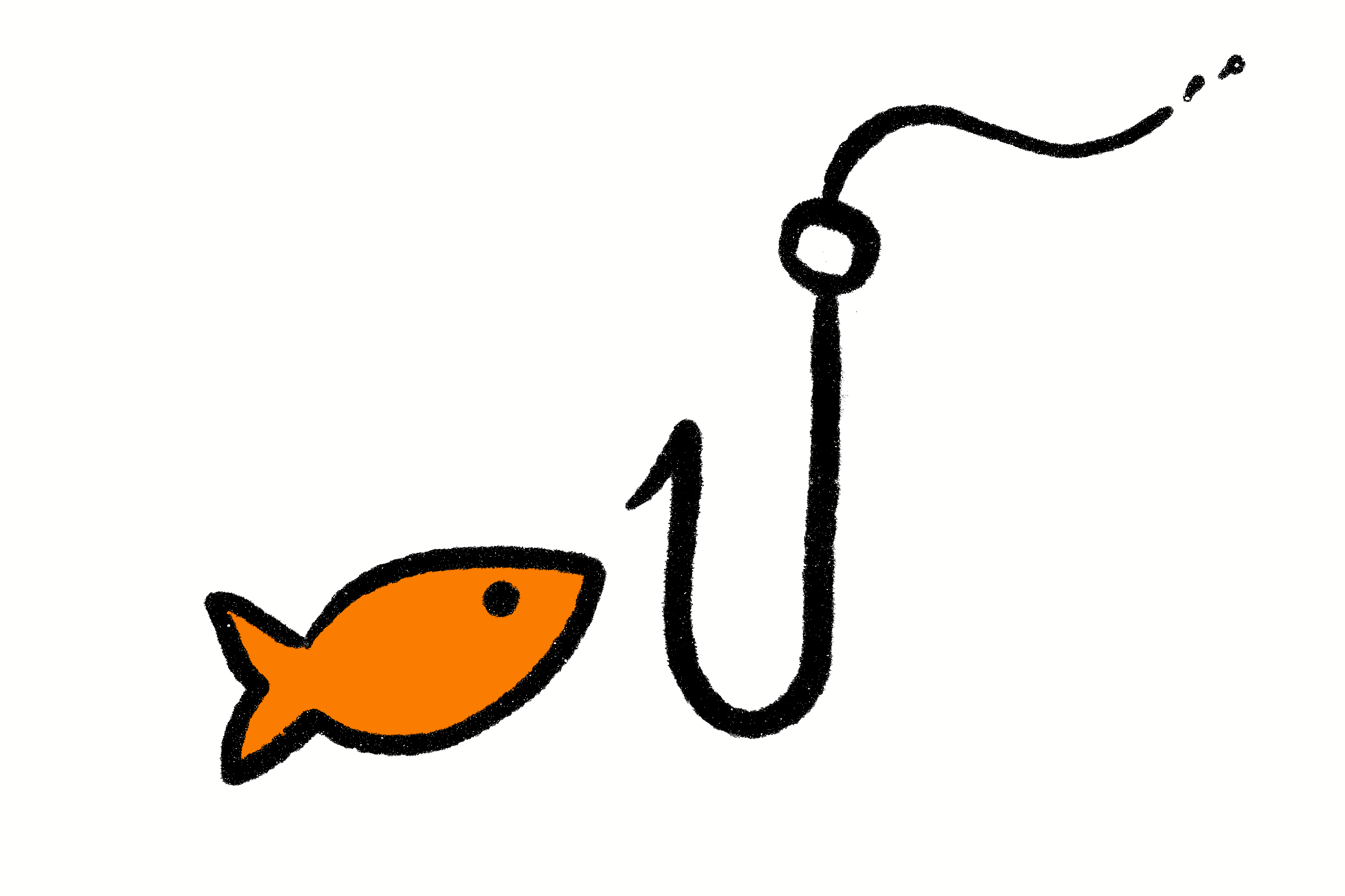 Orange fish staring at a fish hook.